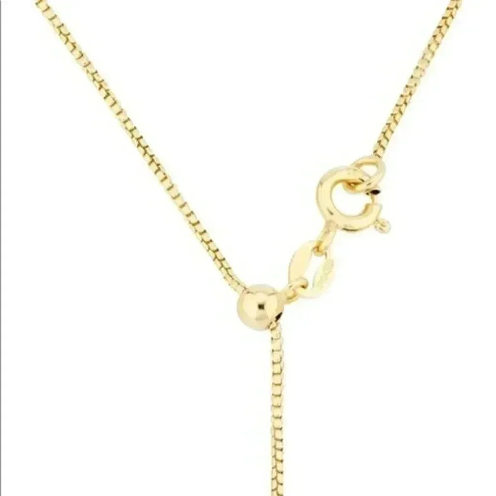 Solid 1mm Yellow Gold Plated 925 Sterling Silver Adjustable Box Chain Necklace